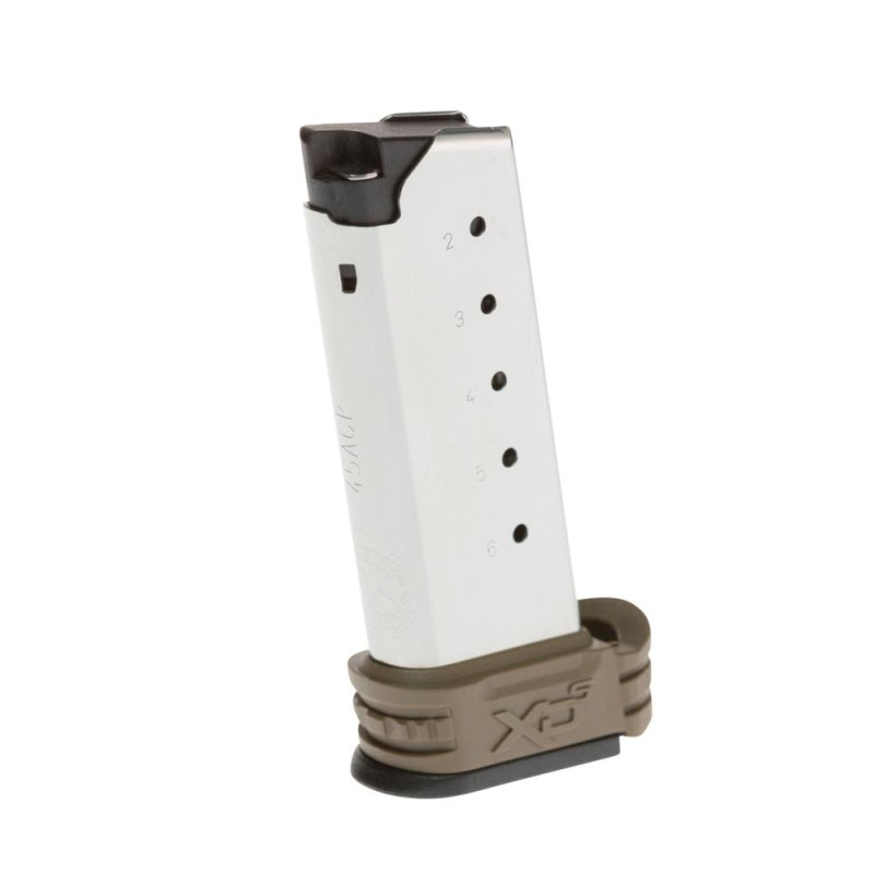 .45 ACP 6-ROUND XD-S MID-SIZE MAGAZINE W/FDE SLEEVES FOR BACKSTRAPS 1 & 2